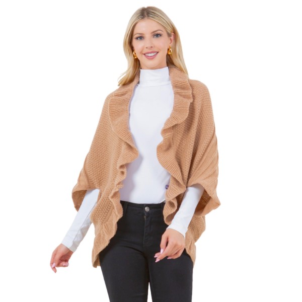 Solid Knit Kimono With Ruffle Detail 

- One Size Fits Most 
- 100% Acrylic 