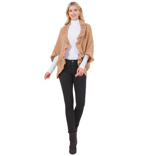 Solid Knit Kimono With Ruffle Detail 

- One Size Fits Most 
- 100% Acrylic 