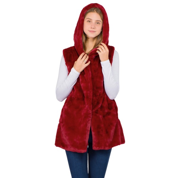 Wholesale faux Fur Hooded Vest One Fits Most Polyester
