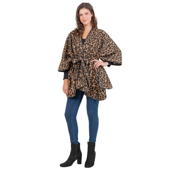 Leopard Print Knit Shawl With Tie 

- One Side Fits Most 
- 100% Polyester 