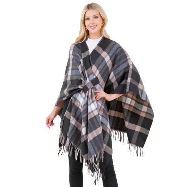 Wholesale metallic Plaid Shawl Fringe Loop One Side Fits Most Acrylic