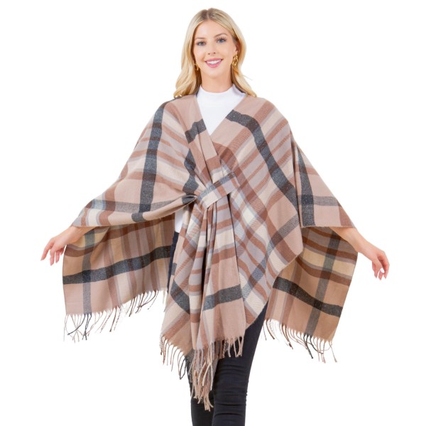 Wholesale metallic Plaid Shawl Fringe Loop One Side Fits Most Acrylic