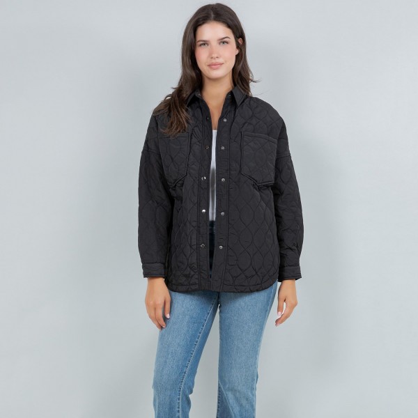 Light Weight Quilted Shacket With Collar (3-Pack)

- Snap Button Closure
- Two Snap Breast Pockets
- Water Resistant
- 65% Cotton / 35% Polyester
