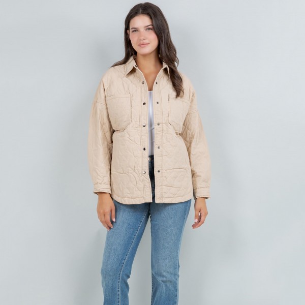 Light Weight Quilted Shacket With Collar (3-Pack)

- Snap Button Closure
- Two Snap Breast Pockets
- Water Resistant
- 65% Cotton / 35% Polyester
