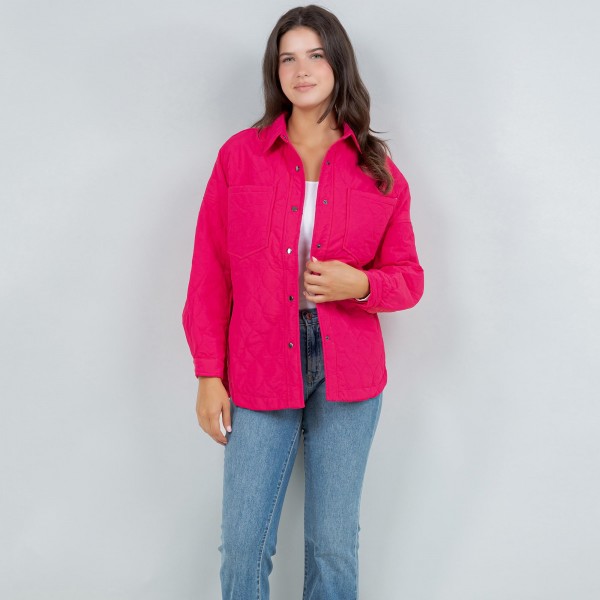 Light Weight Quilted Shacket With Collar (3-Pack)

- Snap Button Closure
- Two Snap Breast Pockets
- Water Resistant
- 65% Cotton / 35% Polyester
