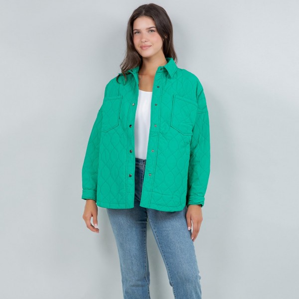 Light Weight Quilted Shacket With Collar (3-Pack)

- Snap Button Closure
- Two Snap Breast Pockets
- Water Resistant
- 65% Cotton / 35% Polyester
