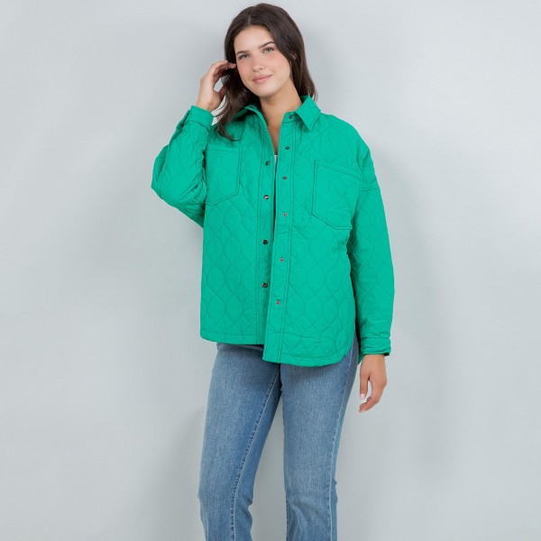 Light Weight Quilted Shacket With Collar (3-Pack)

- Snap Button Closure
- Two Snap Breast Pockets
- Water Resistant
- 65% Cotton / 35% Polyester
