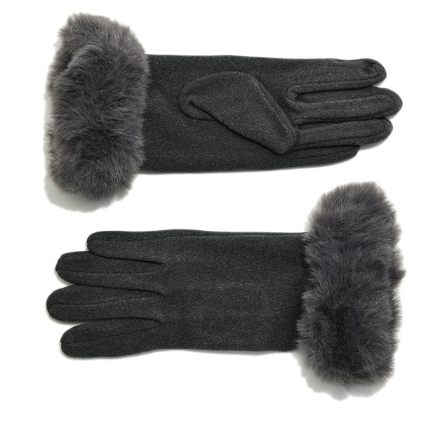 Wholesale soft Knit Gloves Faux Fur Cuffs One Fits Most Polyester Spandex