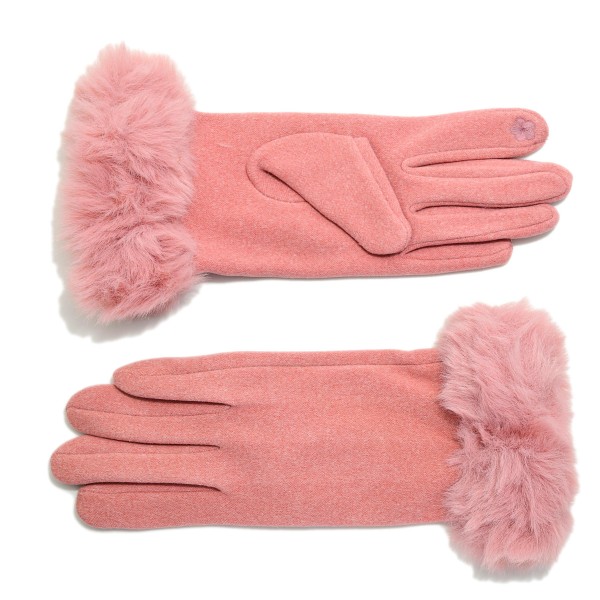 Wholesale soft Knit Gloves Faux Fur Cuffs One Fits Most Polyester Spandex