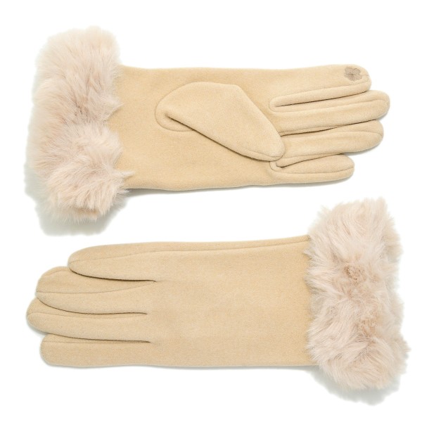 Wholesale soft Knit Gloves Faux Fur Cuffs One Fits Most Polyester Spandex