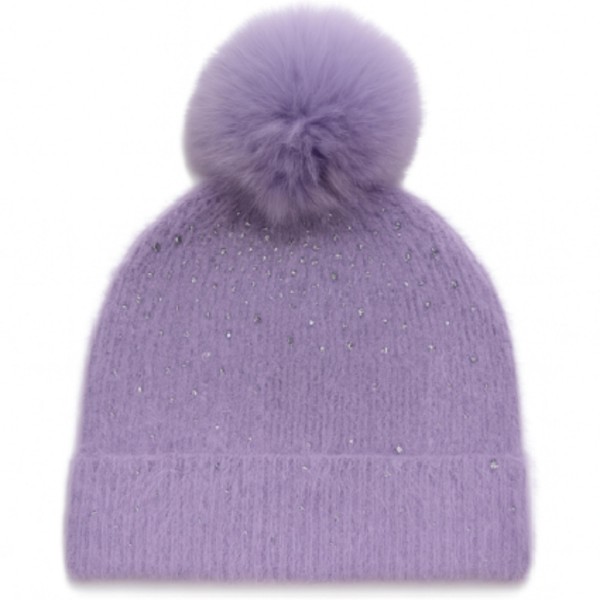Wholesale fuzzy Knit Cuff Beanie Faux Fur Pom Rhinestone Details One Fits Most P