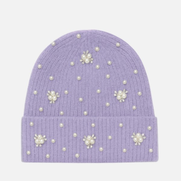 Wholesale fuzzy Knit Cuff Beanie Faux Fur Pom Rhinestone Pearl Details One Fits