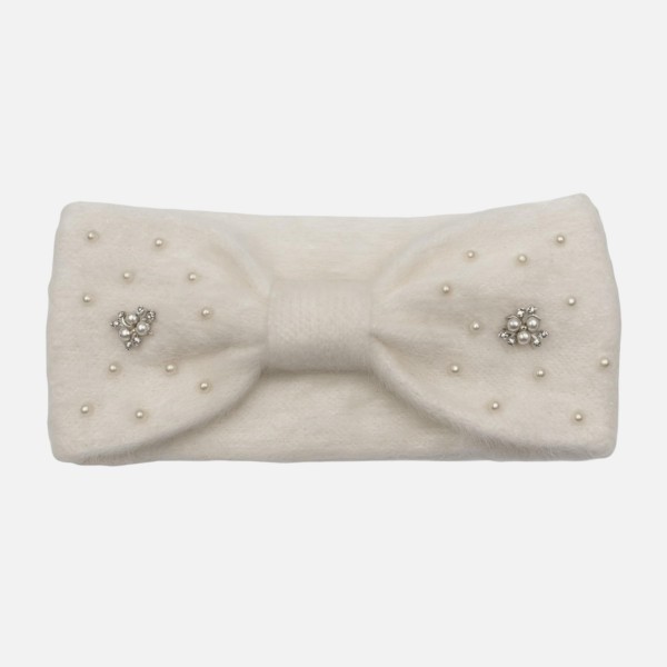 Fuzzy Knit Knotted Headwrap With Pearls & Pearl Cluster Details 

- One Size Fits Most 
- 100% Polyester 