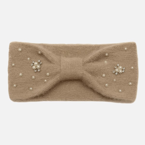 Fuzzy Knit Knotted Headwrap With Pearls & Pearl Cluster Details 

- One Size Fits Most 
- 100% Polyester 