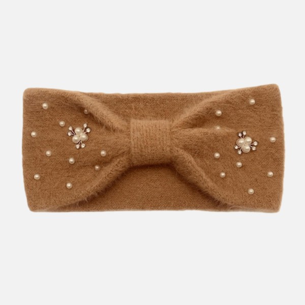 Wholesale fuzzy Knit Knotted Headwrap Pearls Pearl Cluster Details One Fits Most