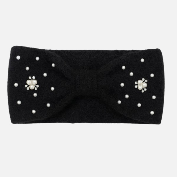 Wholesale fuzzy Knit Knotted Headwrap Pearls Pearl Cluster Details One Fits Most