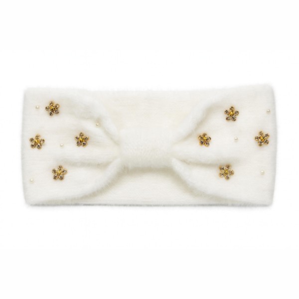 Wholesale fuzzy Knit Knotted Headwrap Pearls Rhinestone Flower Details One Fits