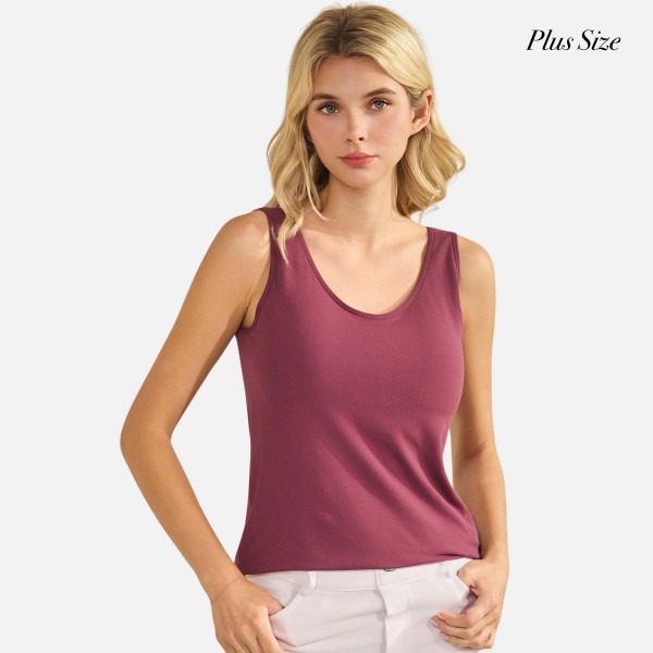 Plus Size Reversible Seamless Tank With Built-In Bra

- Seamless Construction
- U & V Neckline
- Self Fabric Binding
- 92% Nylon  8% Spandex