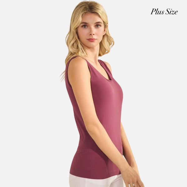 Plus Size Reversible Seamless Tank With Built-In Bra

- Seamless Construction
- U & V Neckline
- Self Fabric Binding
- 92% Nylon  8% Spandex