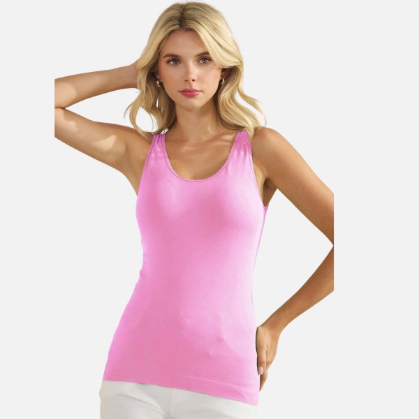 Reversible Seamless Tank With Built-In Bra

- Seamless Construction
- U & V Neckline
- Self Fabric Binding
- 92% Nylon  8% Spandex