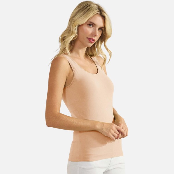 Reversible Seamless Tank With Built-In Bra

- Seamless Construction
- U & V Neckline
- Self Fabric Binding
- 92% Nylon  8% Spandex