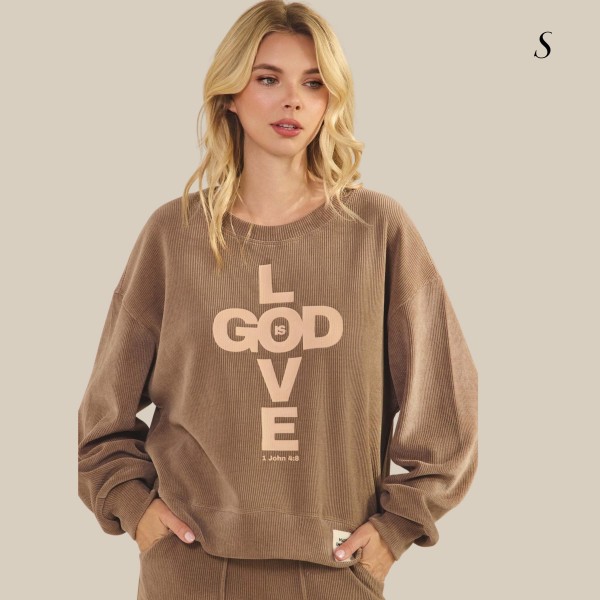 God Is Love Corduroy Pullover Graphic Sweatshirt

- Crew Neck 
- Dropped Shoulder For A Relaxed Silhouette
- Soft Fabric For All-Day Comfort
- Full-Length Sleeves With Cuff Bands 
-  98% Polyester 2% Spandex