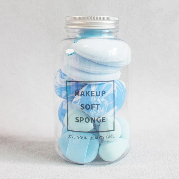 Jar Of Powder Puffs & Makeup Blenders 

- Approximately 5.75" L