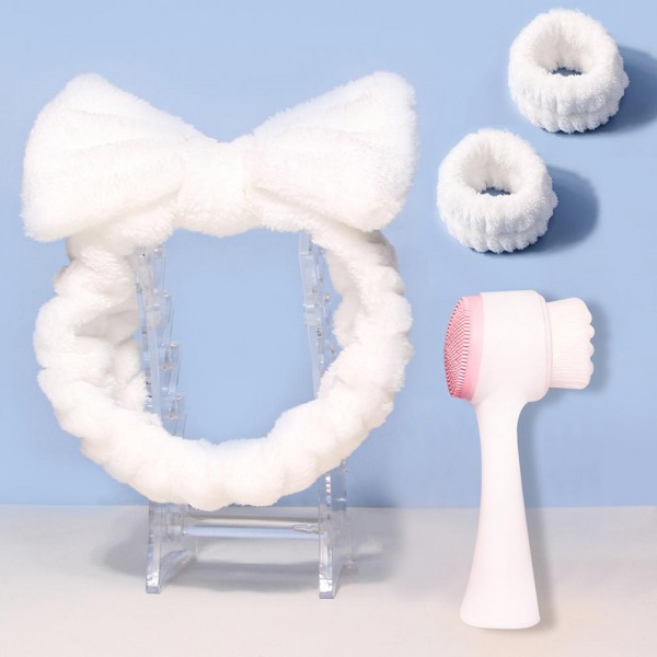 Terry Cloth Headband & Wristbands With Facial Cleanser 

- Cleans Pores, Removes Dirt/Makeup
- Brush Face In Circular Motion With Your Favorite Cleanser 
- Use Headband & Wristbands To Block Water 