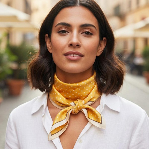 Polka Dots Print Bandana Scarf

- Multi-Use: Scarf, Bandana, Bag Tie ETC
- Approximately 27.5"L X 27.5"W
- 100% Polyester