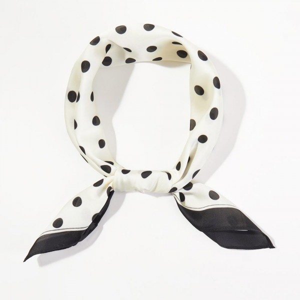 Polka Dots Print Bandana Scarf

- Multi-Use: Scarf, Bandana, Bag Tie ETC
- Approximately 27.5"L X 27.5"W
- 100% Polyester