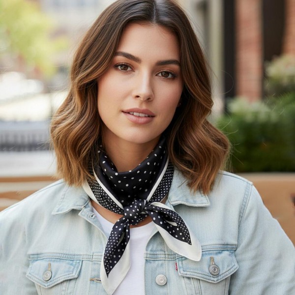 Polka Dots Print Bandana Scarf

- Multi-Use: Scarf, Bandana, Bag Tie ETC
- Approximately 27.5"L X 27.5"W
- 100% Polyester