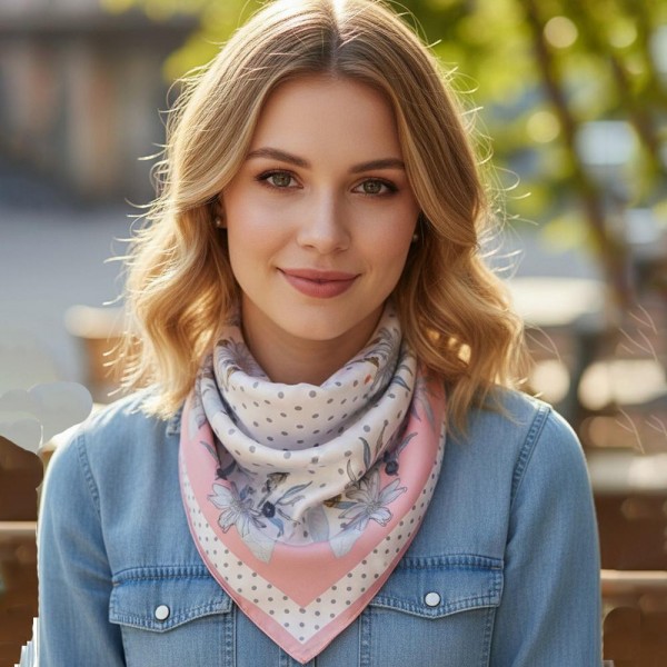 Polka Dot & Daisey Print Bandana Scarf

- Multi-Use: Scarf, Bandana, Bag Tie ETC
- Approximately 27.5"L X 27.5"W
- 100% Polyester