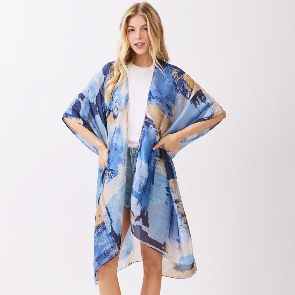 Abstract Modern Art-Inspired Print Kimono

- One Size Fits Most 35" X 36" 
- 100% Polyester 