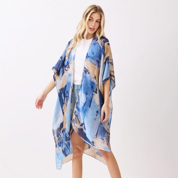 Abstract Modern Art-Inspired Print Kimono

- One Size Fits Most 35" X 36" 
- 100% Polyester 