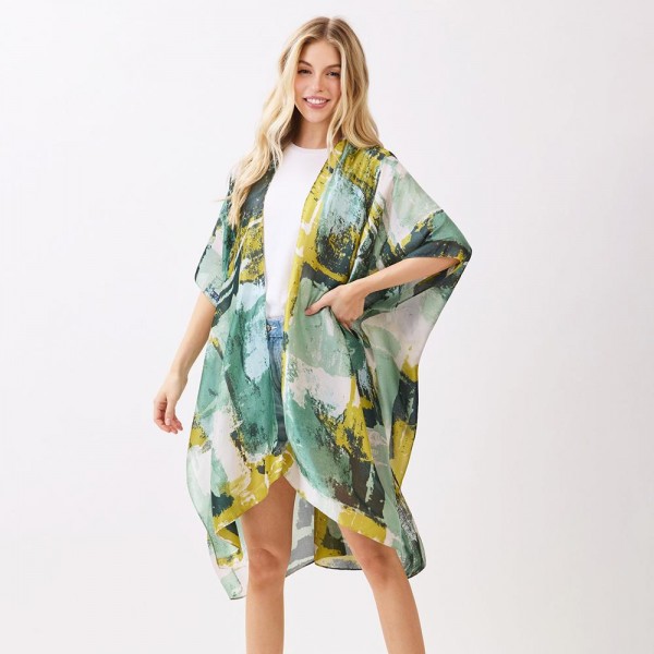 Abstract Modern Art-Inspired Print Kimono

- One Size Fits Most 35" X 36" 
- 100% Polyester 