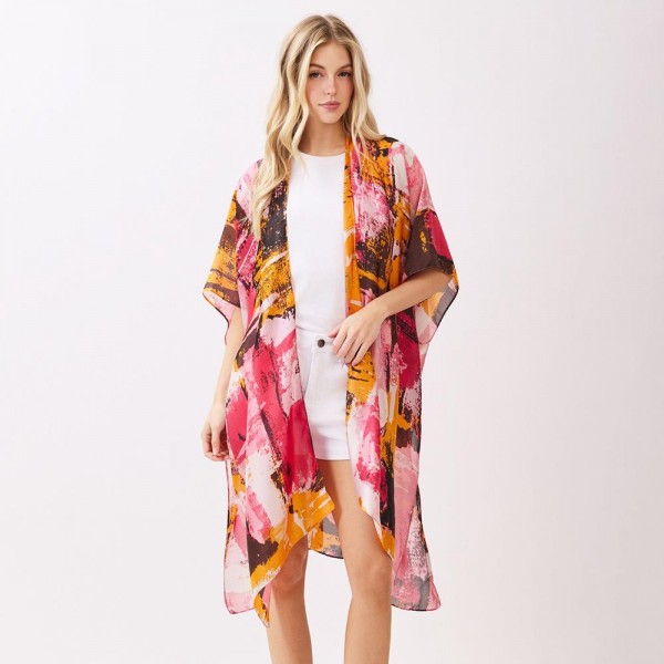 Abstract Modern Art-Inspired Print Kimono

- One Size Fits Most 35" X 36" 
- 100% Polyester 