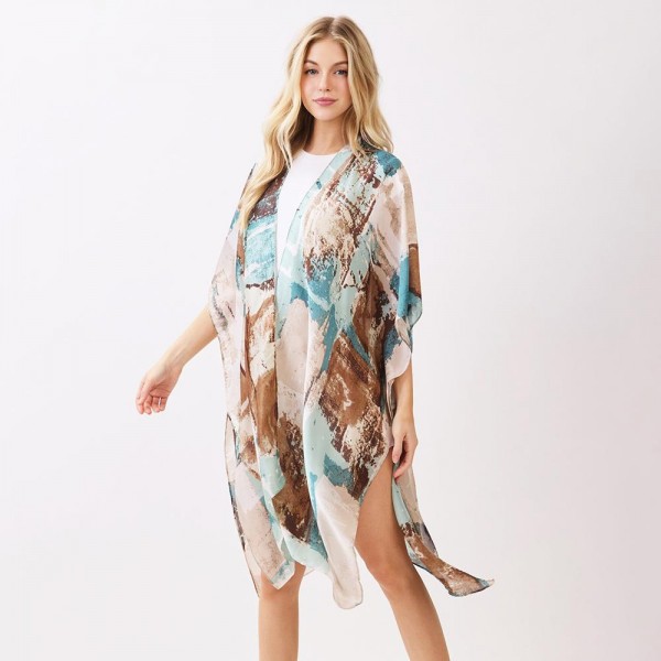 Abstract Modern Art-Inspired Print Kimono

- One Size Fits Most 35" X 36" 
- 100% Polyester 