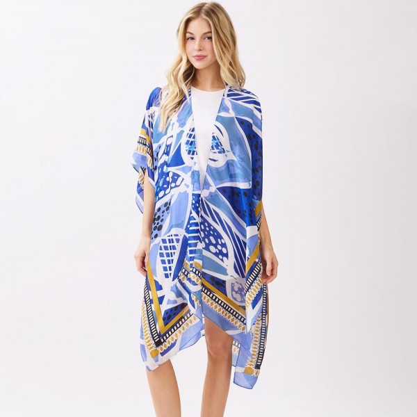 Abstract Botanical Print Kimono

- One Size Fits Most 35" X 36" 
- 100% Polyester 