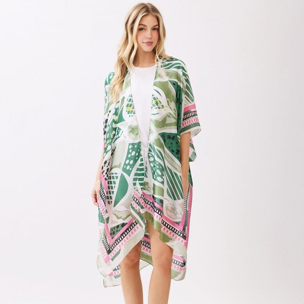 Abstract Botanical Print Kimono

- One Size Fits Most 35" X 36" 
- 100% Polyester 