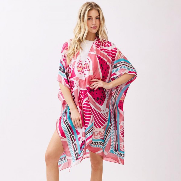 Abstract Botanical Print Kimono

- One Size Fits Most 35" X 36" 
- 100% Polyester 