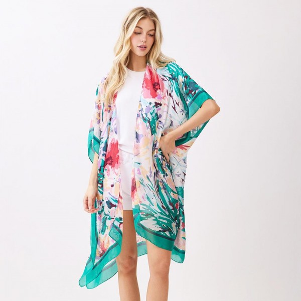 Abstract Floral Print Kimono 

- One Size 35" X 36" 
- 100% Polyester 