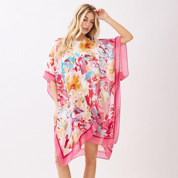 Abstract Floral Print Kimono 

- One Size 35" X 36" 
- 100% Polyester 