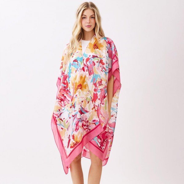 Abstract Floral Print Kimono 

- One Size 35" X 36" 
- 100% Polyester 