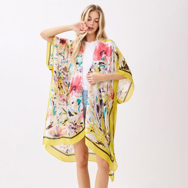 Abstract Floral Print Kimono 

- One Size 35" X 36" 
- 100% Polyester 