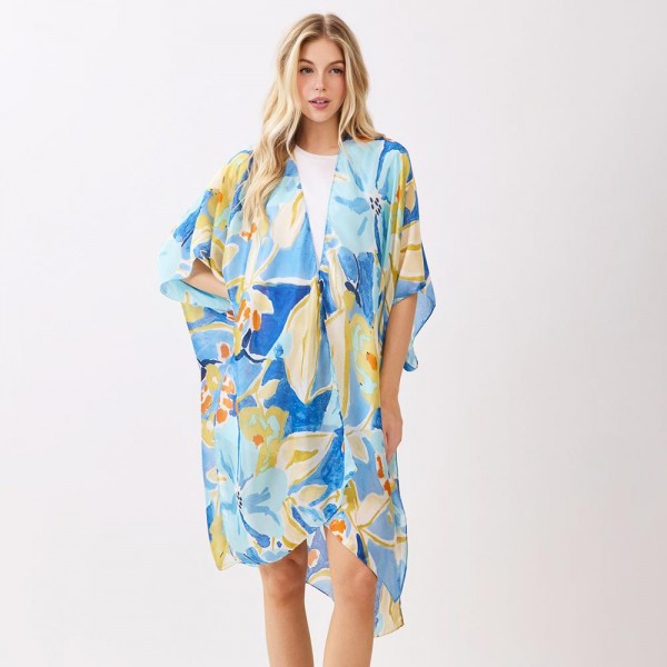 Vibrant Botanical Print Kimono 

- One Size 35" X 36" 
- 100% Polyester 