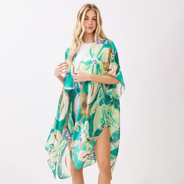 Vibrant Botanical Print Kimono 

- One Size 35" X 36" 
- 100% Polyester 