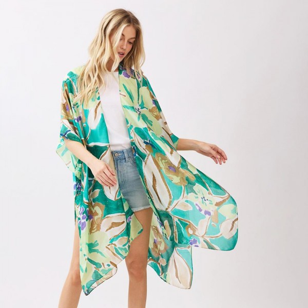 Vibrant Botanical Print Kimono 

- One Size 35" X 36" 
- 100% Polyester 