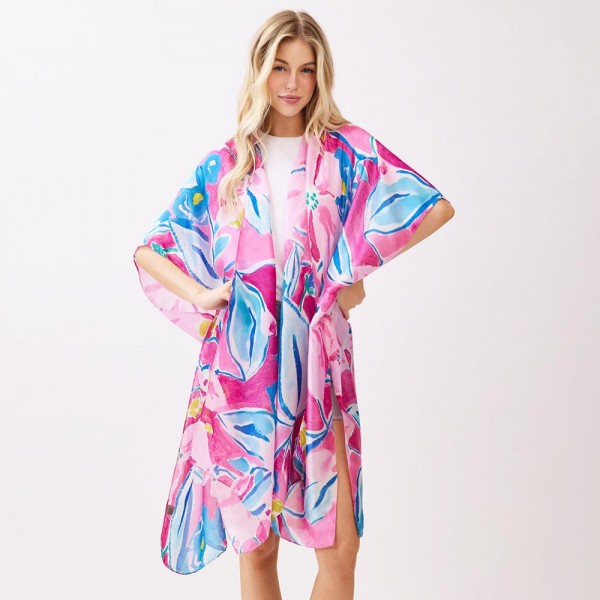Vibrant Botanical Print Kimono 

- One Size 35" X 36" 
- 100% Polyester 