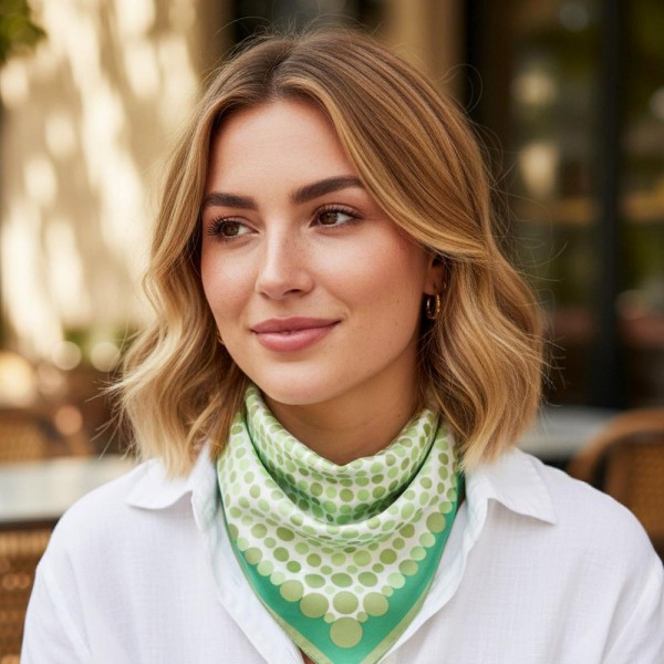 Polka Dots Print Bandana Scarf

- Multi-Use: Scarf, Bandana, Bag Tie ETC
- Approximately 27.5"L X 27.5"W
- 100% Polyester