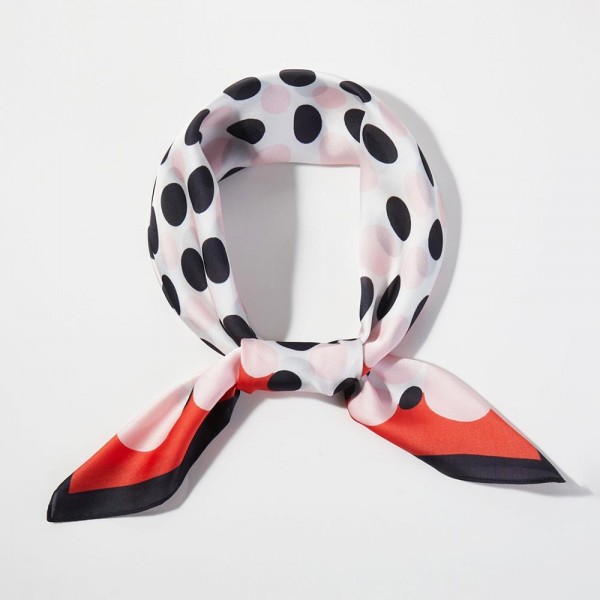 Polka Dots Print Bandana Scarf

- Multi-Use: Scarf, Bandana, Bag Tie ETC
- Approximately 27.5"L X 27.5"W
- 100% Polyester